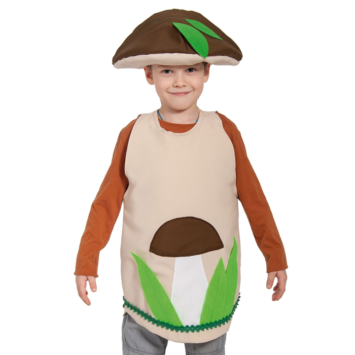 Карнавальный костюм Гриб боровик текстиль накидка и маска-шапочка рост 98-128 см 5035₽