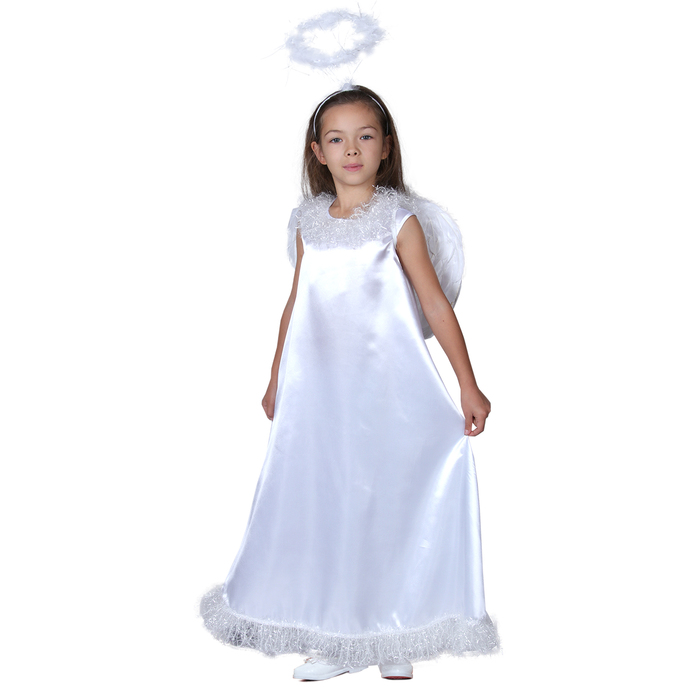 Карнавальный костюм Белый ангел, нимб, платье, крылья, р-р 28, рост 98-104 карнавальный костюм батик ангел 7483883 рост 110