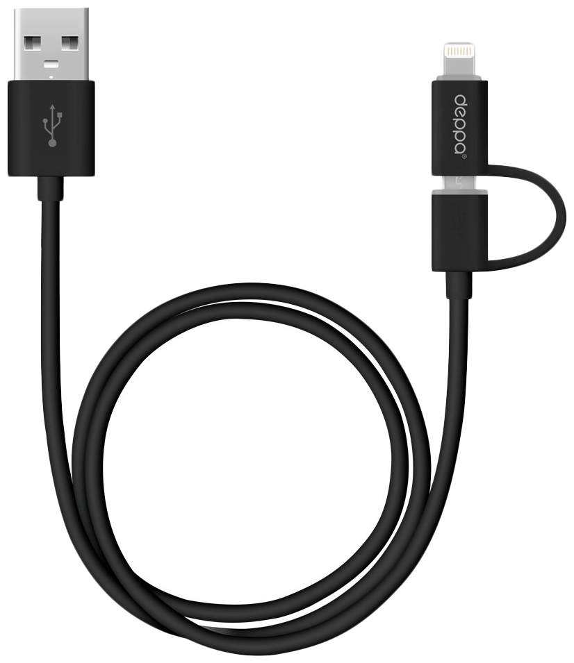

Кабель Deppa USB - Micro-USB/Lightning, 2 А, 1.2 м, черный (72204)