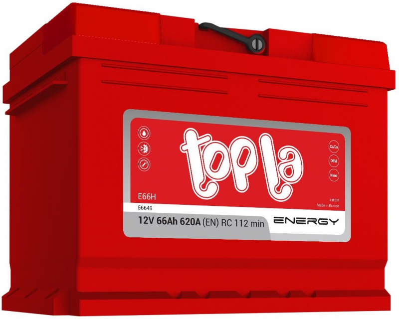 

Аккумулятор TOPLA Energy 56649 66 А/ч R+ 56649 242x175x190 EN620 А