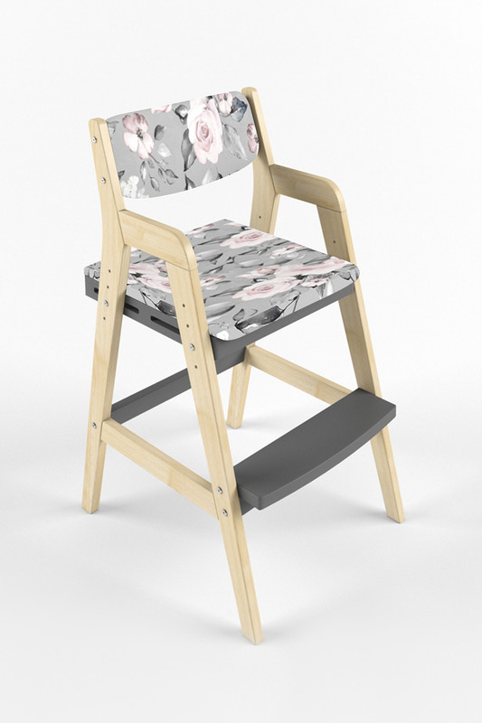 Детский растущий стул Вуди Комбо-Серый с чехлом Розы PVD0088