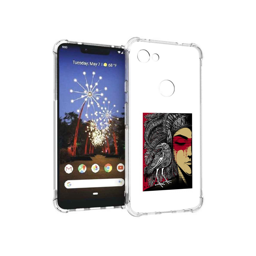 

Чехол MyPads Tocco для Google Pixel 3 XL девушка с вороном в абстракции, Прозрачный, Tocco