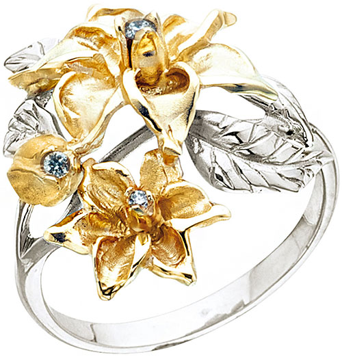 Кольцо из белого/желтого золота с бриллиантом р.18 Альдзена K-14044