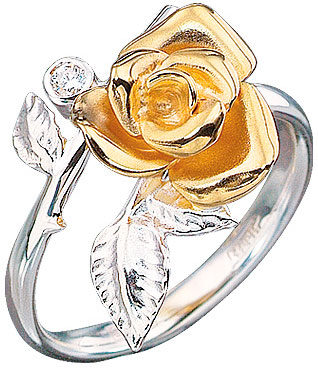 Кольцо из белого/красного золота с бриллиантом р.18 Альдзена K-14020