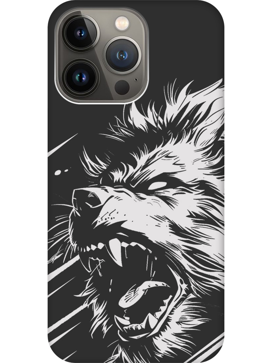 

Силиконовый чехол на Apple iPhone 13 Pro Max с принтом "Рев оборотня" матовый черный, Черный;белый, 732247313