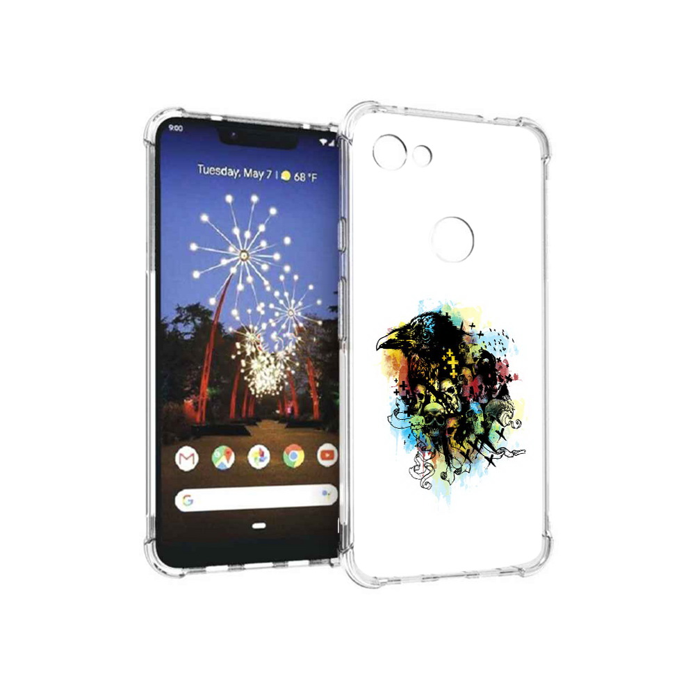 

Чехол MyPads Tocco для Google Pixel 3 XL ворон и черепа, Прозрачный, Tocco