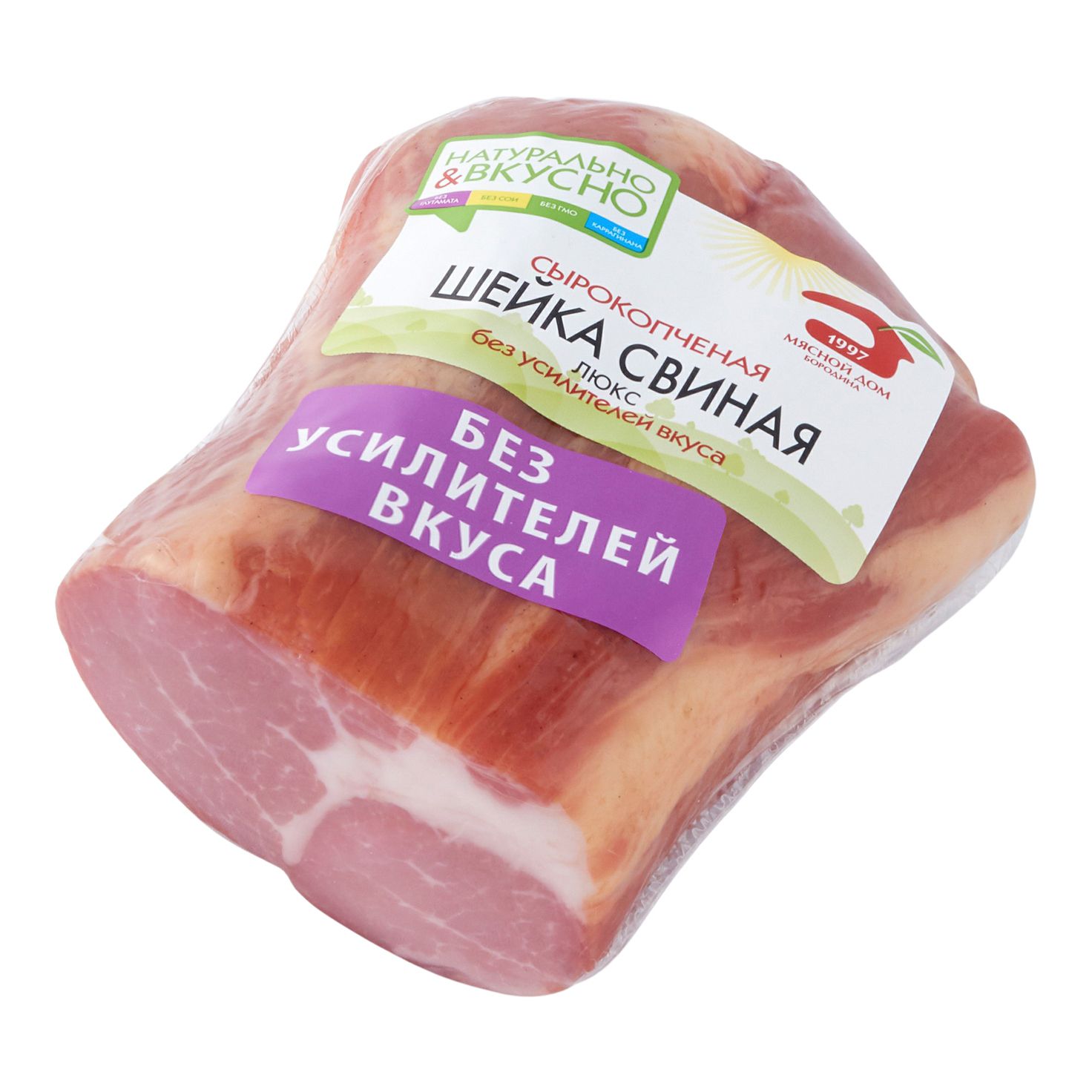 

Шейка МД Бородина Люкс свиная сырокопченая +-350 г
