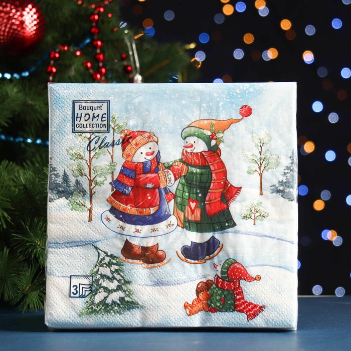

Салфетки бумажные "Home Collection Classic" Снеговик на катке, 3 слоя, 33x33, 20 шт