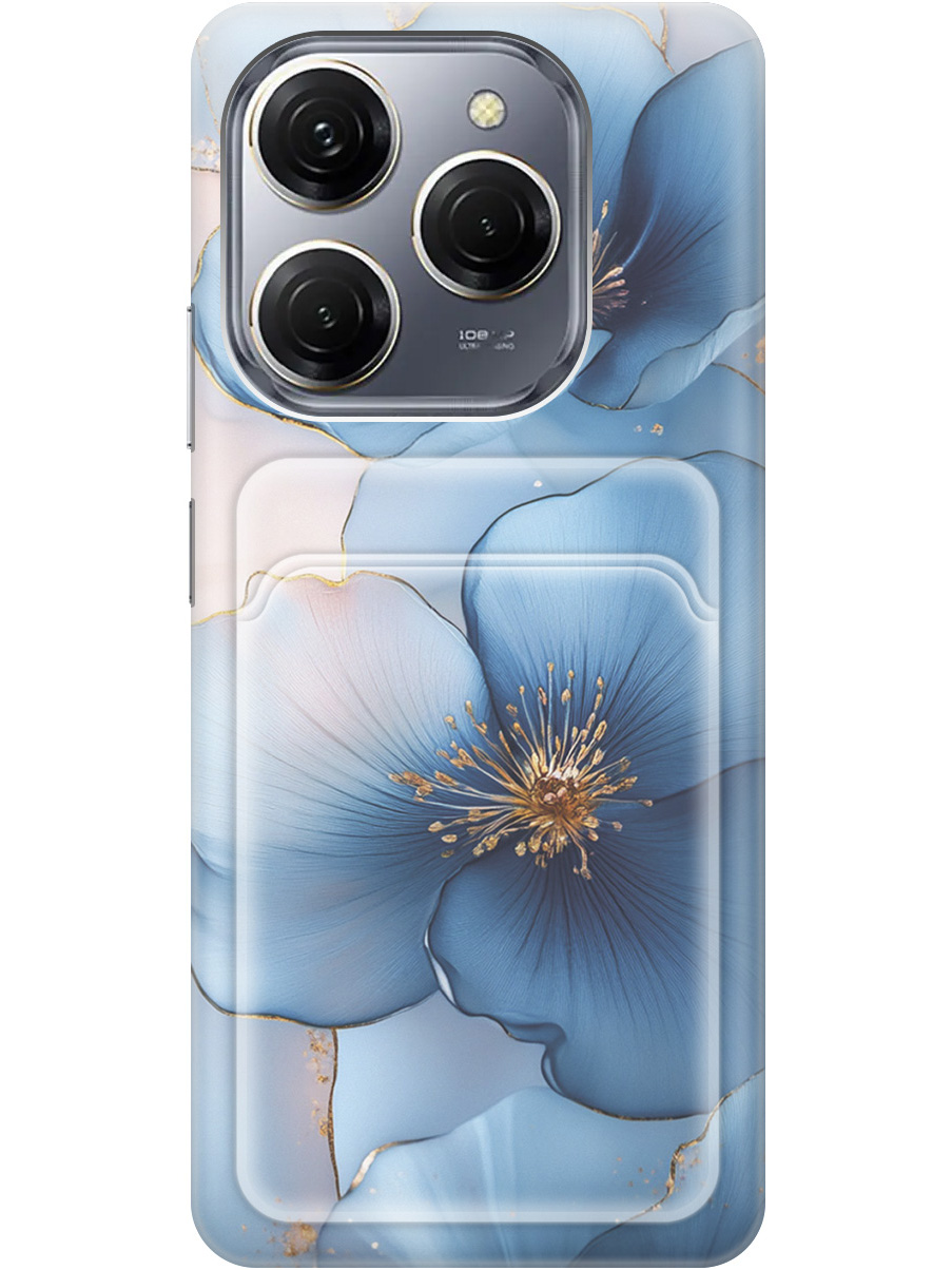

Силиконовый чехол на Tecno Spark 20 Pro с принтом "Голубые ирисы" с карманом для карты, Прозрачный;голубой;синий, 779829024