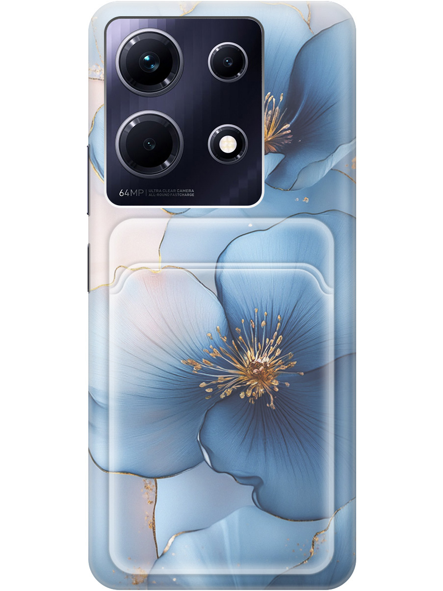 

Силиконовый чехол на Infinix Note 30 с принтом "Голубые ирисы" с карманом для карты, Прозрачный;голубой;синий, 773943724