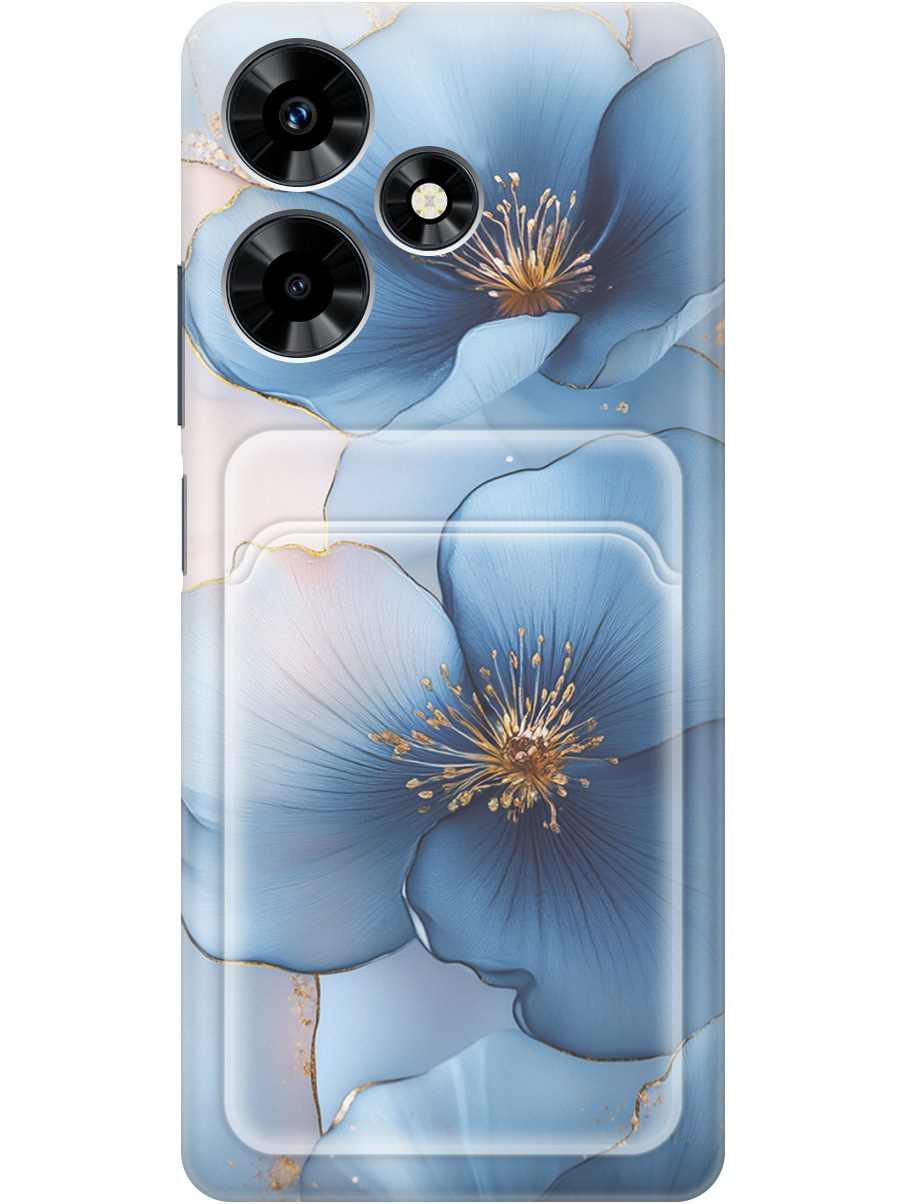 

Силиконовый чехол на Infinix Hot 30 с принтом "Голубые ирисы" с карманом для карты, Прозрачный;голубой;синий, 773940124