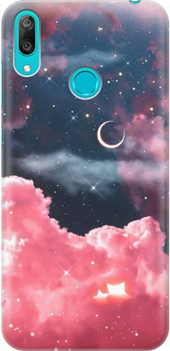

Силиконовый чехол на Huawei Y7 (2019) с принтом "Месяц и розовые облака", Розовый;синий, 1477