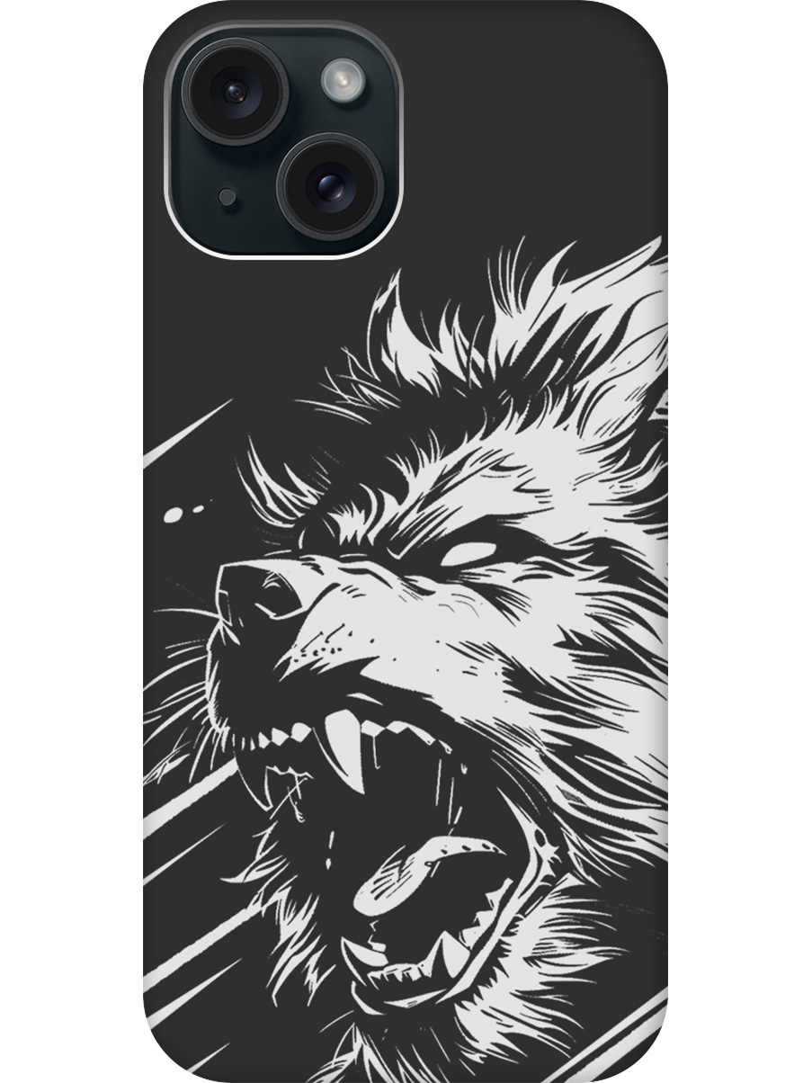

Силиконовый чехол на Apple iPhone 15 с принтом "Рев оборотня" матовый черный, Черный;белый, 775147813
