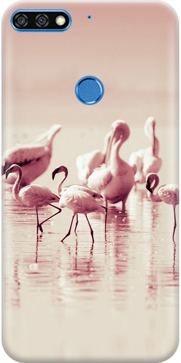 

Чехол на Honor 7C/7A Pro/Huawei Y6 Prime (2018) "Розовые фламинго", Белый;розовый, 1911