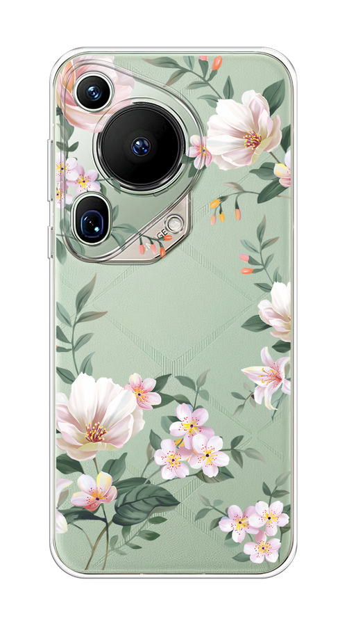 

Чехол на Huawei Pura 70 Ultra "Beautiful white flowers", Бежевый;зеленый, 6124550-1