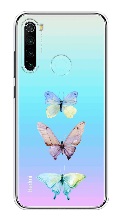 

Чехол на Xiaomi Redmi Note 8 "Акварельные бабочки", Бирюзовый;розовый, 36550-1