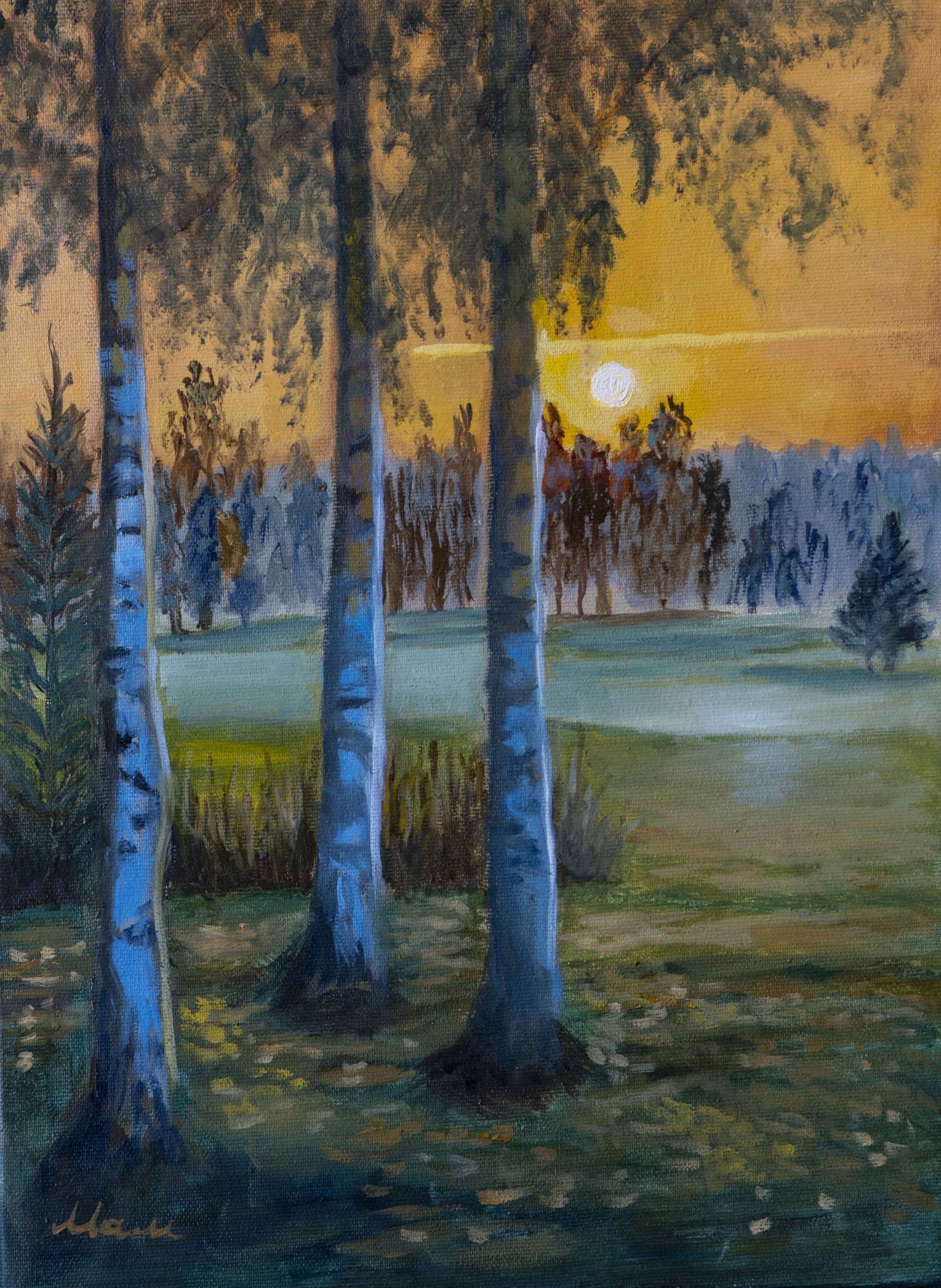 

Картина маслом "Закат в лесу" 40х30