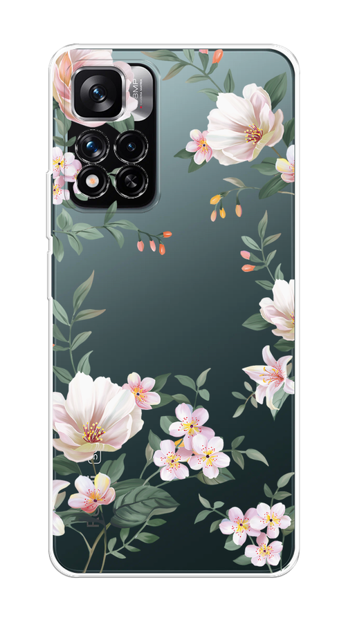 

Чехол на Xiaomi Redmi Note 11 Pro Plus 5G "Beautiful white flowers", Бежевый;зеленый, 312150-1