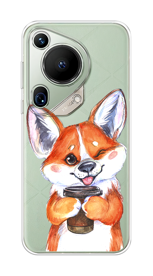 

Чехол на Huawei Pura 70 Ultra "Корги с кофе", Оранжевый;белый, 6124550-1