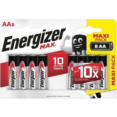 Батарейки набор 8 шт, ENERGIZER Max, AA (LR06, 15А), E301531301