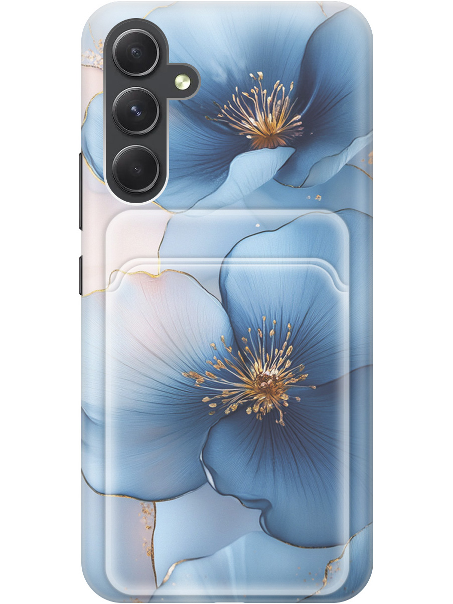 

Силиконовый чехол на Samsung Galaxy A54 5G с принтом "Голубые ирисы" с карманом для карты, Прозрачный;голубой;синий, 769297624