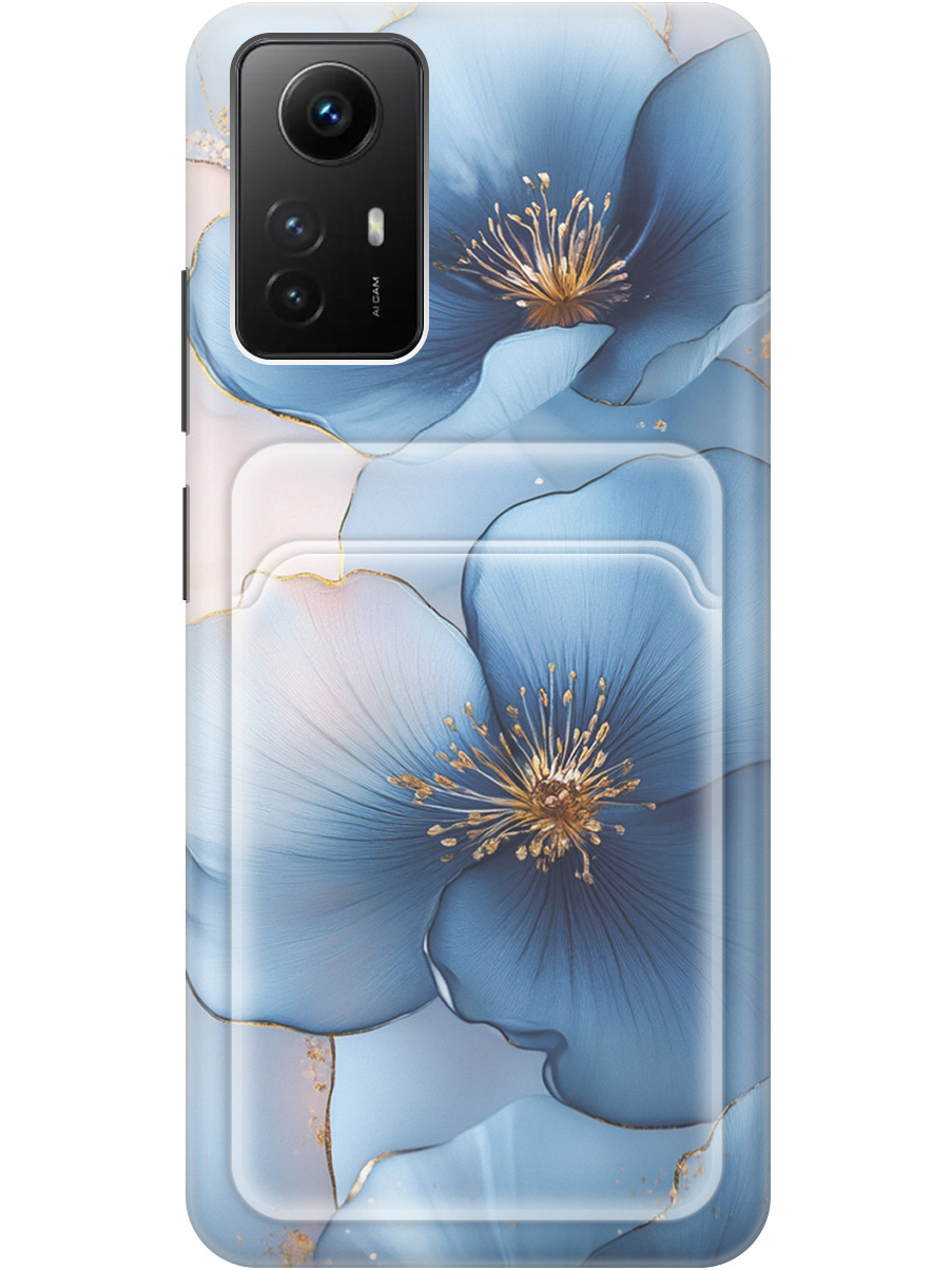 

Силиконовый чехол на Xiaomi Redmi Note 12s с принтом "Голубые ирисы" с карманом для карты, Прозрачный;голубой;синий, 778676924