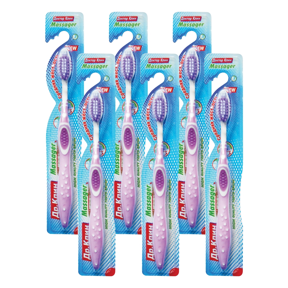 Комплект Зубная щетка DR.CLEAN Massager Средняя х 6 шт.