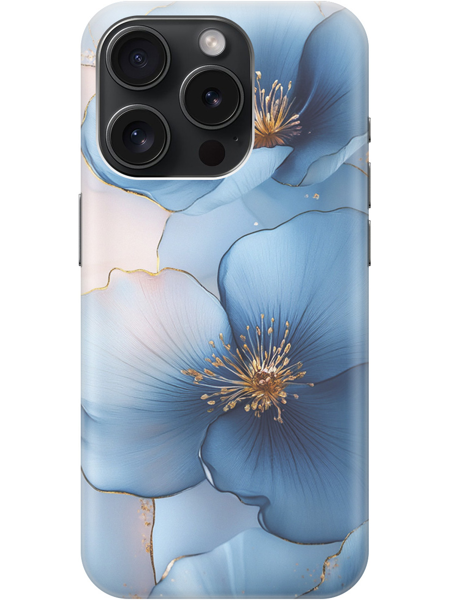 

Силиконовый чехол на Apple iPhone 15 Pro с принтом "Голубые ирисы", Прозрачный;голубой;синий, 775148024