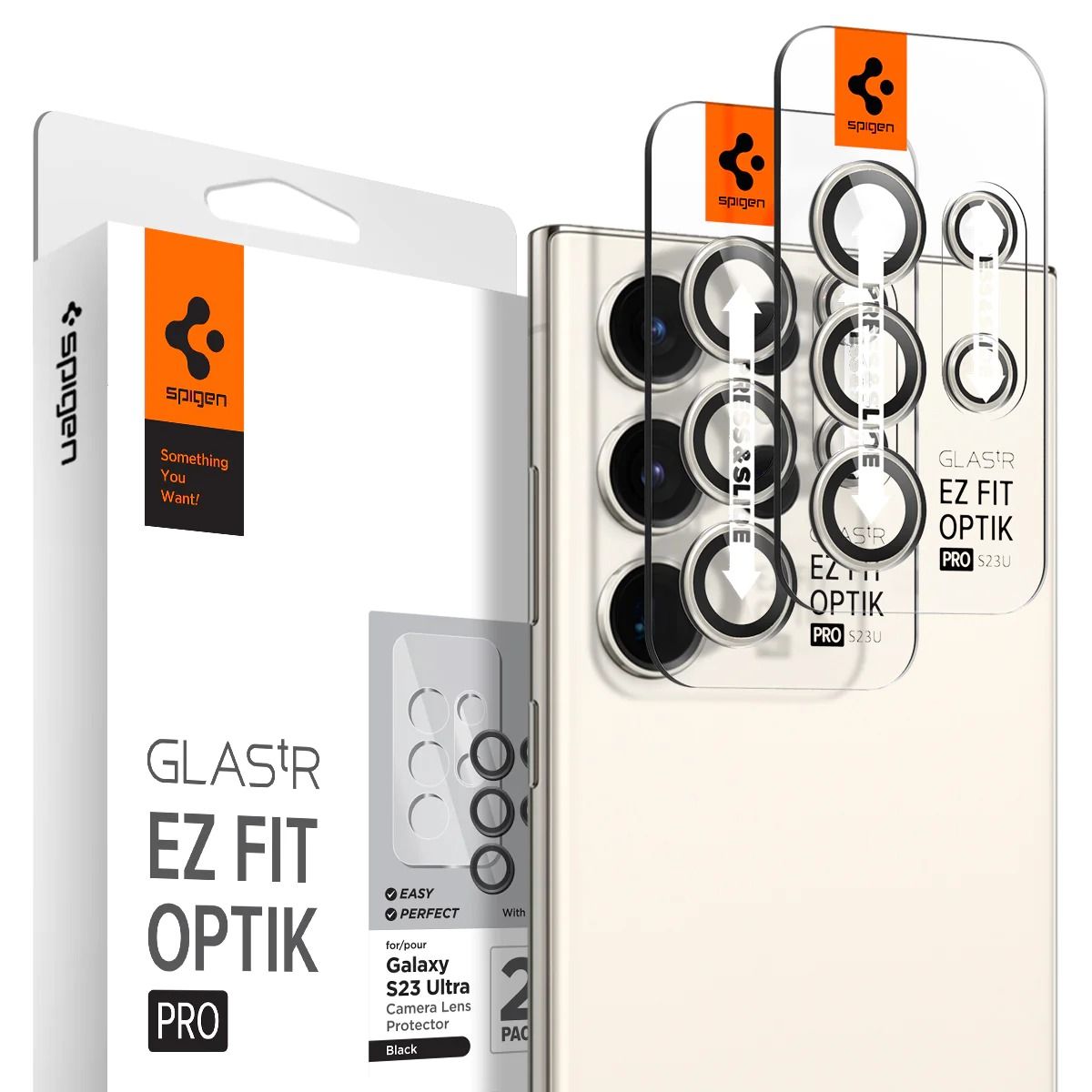 

Защитное стекло для камеры Spigen для Galaxy S23 Ultra GLAS.tR EZ Fit Optik Pro 2 шт Бежев
