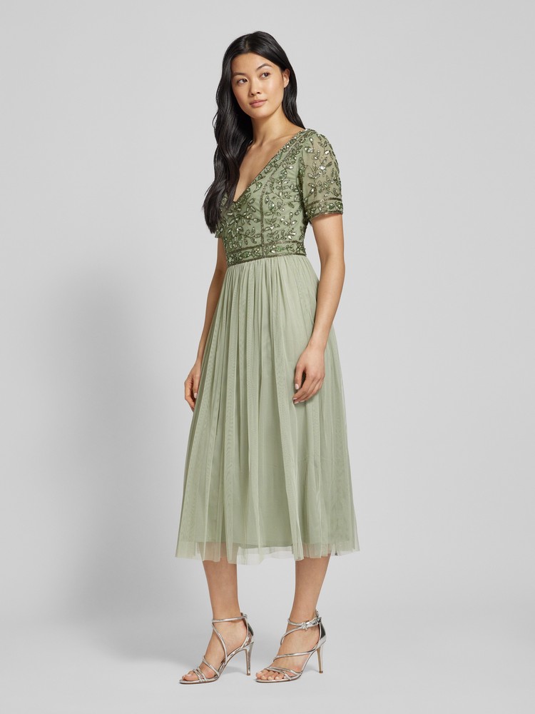 Платье женское Lace Beads Genevieve Midi зеленое XXS 21644₽