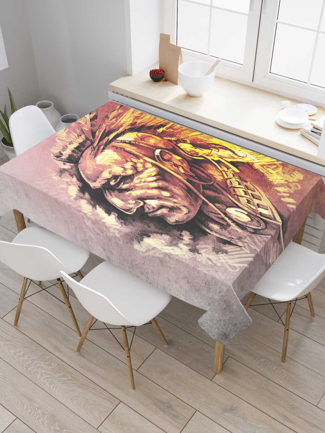 

Скатерть прямоугольная JoyArty "Загадочный индеец" из сатена, 120x145 см, Красный, Загадочный индеец