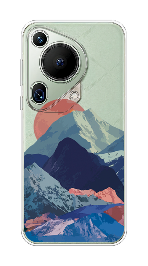 

Чехол на Huawei Pura 70 Ultra "Закат в снежных горах", Бордовый;серый;голубой, 6124550-1