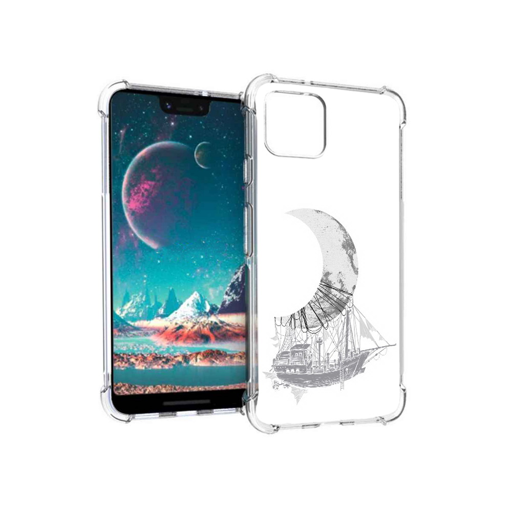 

Чехол MyPads Tocco для Google Pixel 4 черно белый корабль полумесяц, Прозрачный, Tocco
