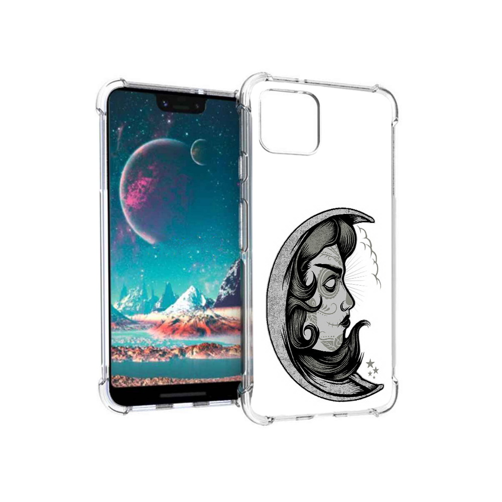 

Чехол MyPads Tocco для Google Pixel 4 черно белая луна с лицом, Прозрачный, Tocco