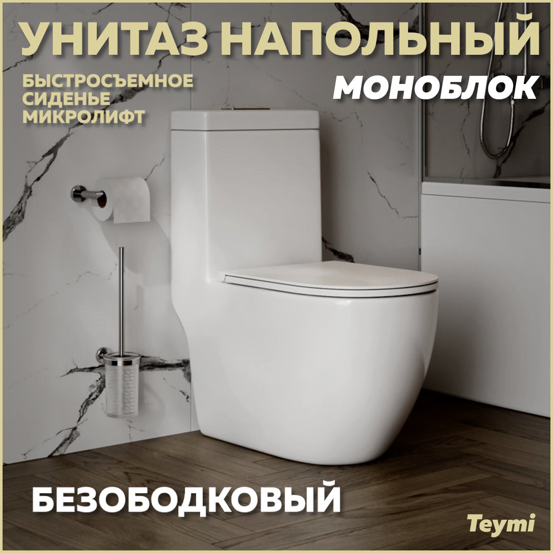 Унитаз напольный моноблок безободковый с быстросъемным сиденьем Teymi Lina T41102 34749₽