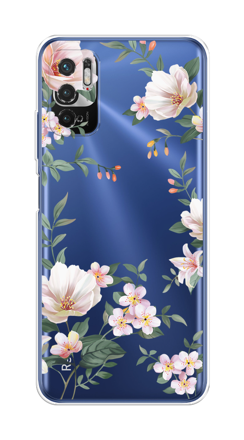 

Чехол на Xiaomi Redmi Note 10T/Note 10 5G/Poco M3 Pro "Beautiful white flowers", Бежевый;зеленый, 310750-1