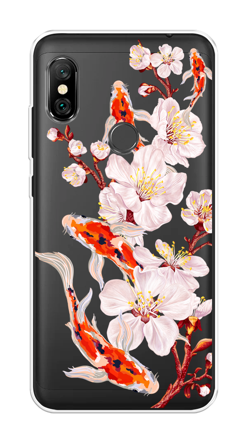 

Чехол на Xiaomi Redmi Note 6 Pro "Карпы и сакура", Оранжевый;розовый;бежевый;прозрачный, 34650-1