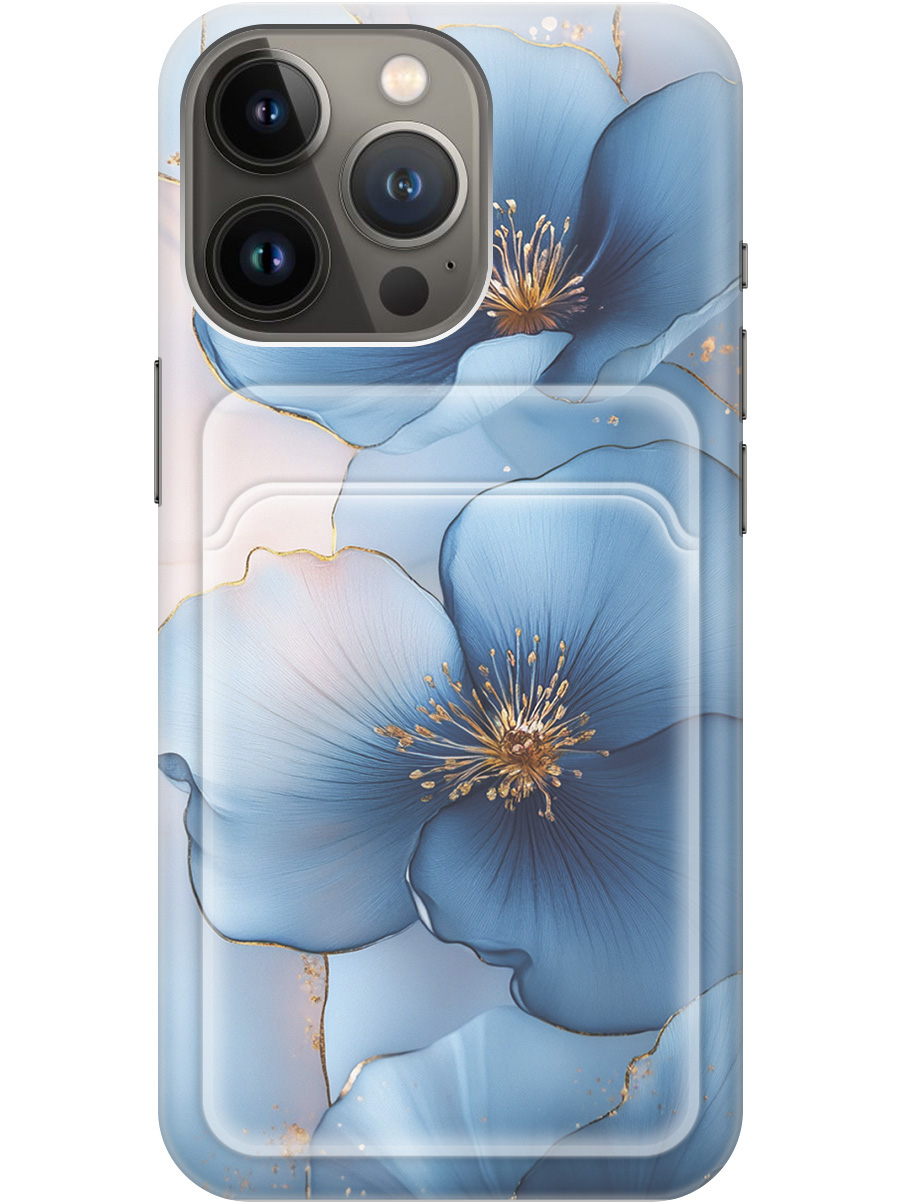 

Силиконовый чехол на Apple iPhone 13 Pro с принтом "Голубые ирисы" с карманом для карты, Прозрачный;голубой;синий, 732241024