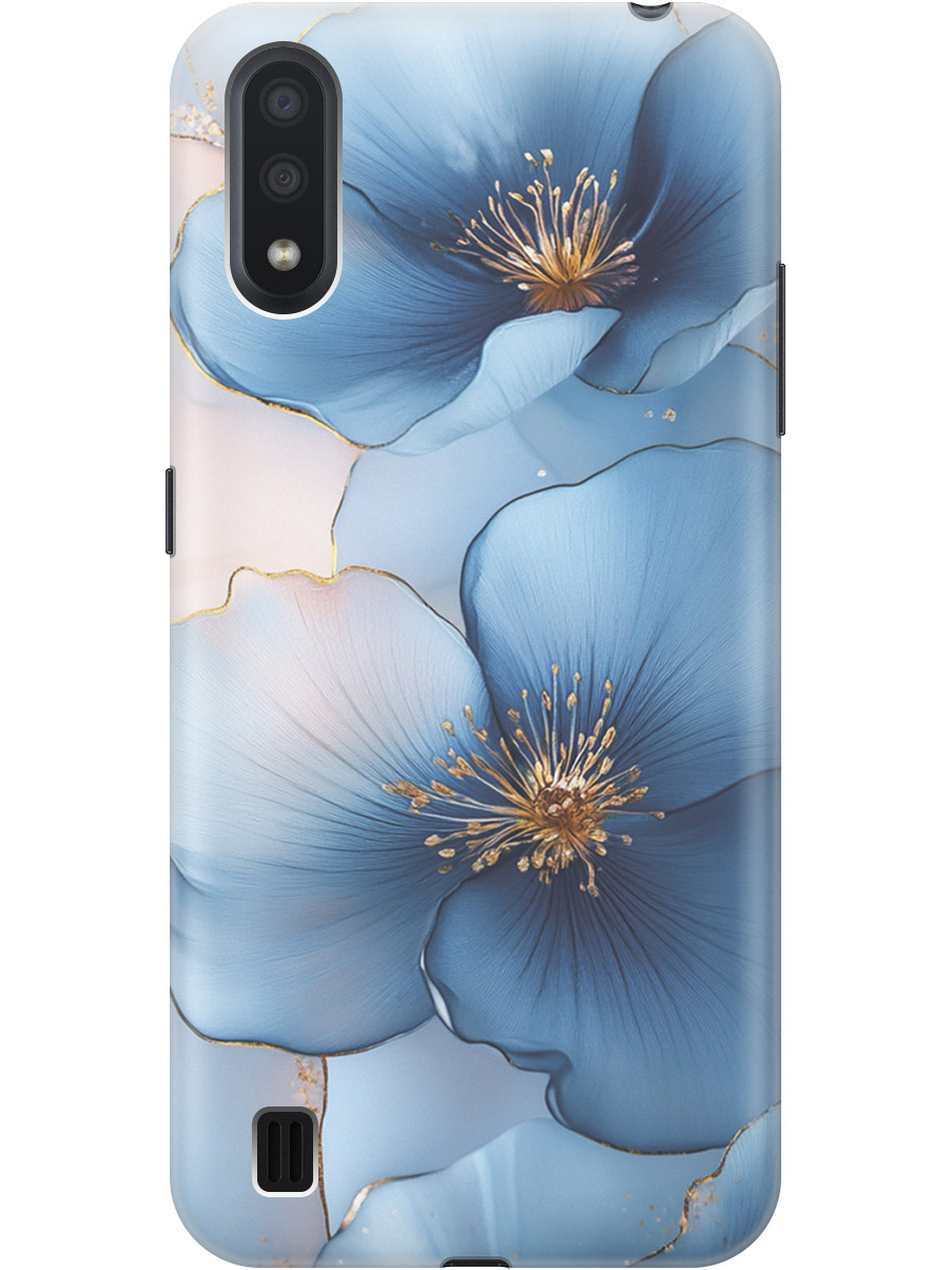 

Силиконовый чехол на Samsung Galaxy A01 с принтом "Голубые ирисы", Прозрачный;голубой;синий, 722444424