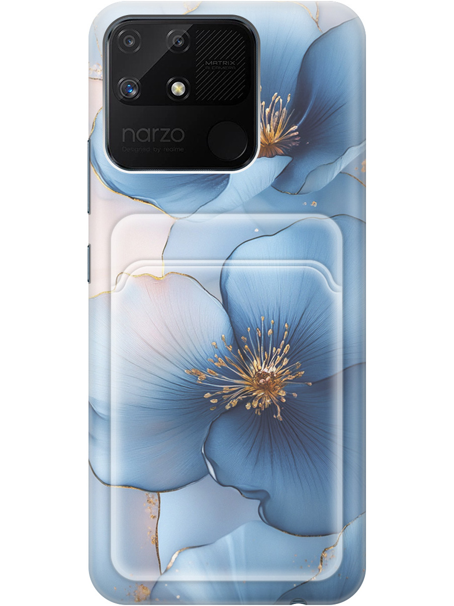 

Силиконовый чехол на Realme narzo 50A с принтом "Голубые ирисы" с карманом для карты, Прозрачный;голубой;синий, 740189924