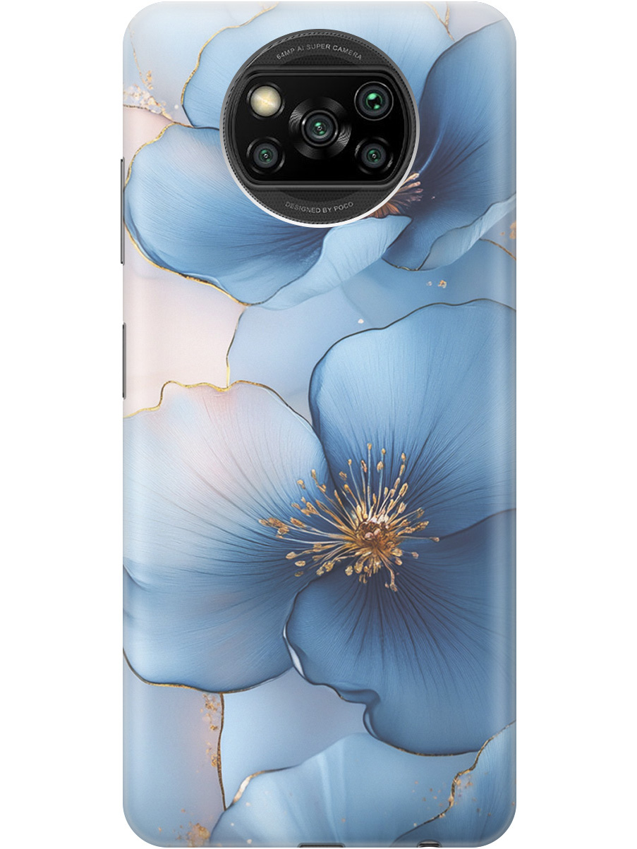 

Силиконовый чехол на Poco X3/X3 Pro с принтом "Голубые ирисы", Прозрачный;голубой;синий, 723602724