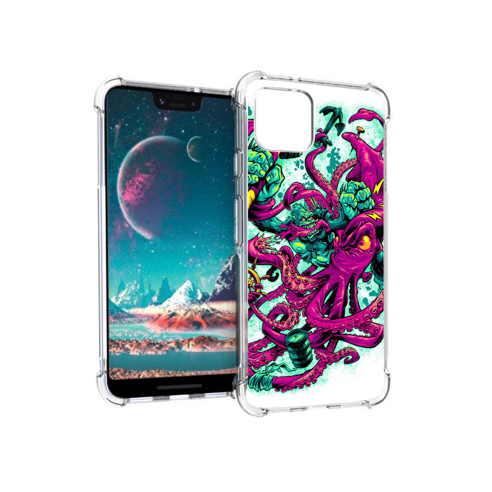 

Чехол MyPads Tocco для Google Pixel 4 фиолетовый кракен, Прозрачный, Tocco