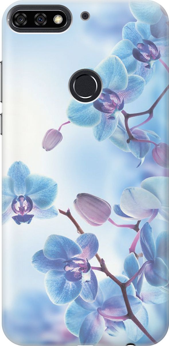 

Чехол на Honor 7C/7A Pro/Huawei Y6 Prime (2018) "Голубые орхидеи", Голубой;серый, 801
