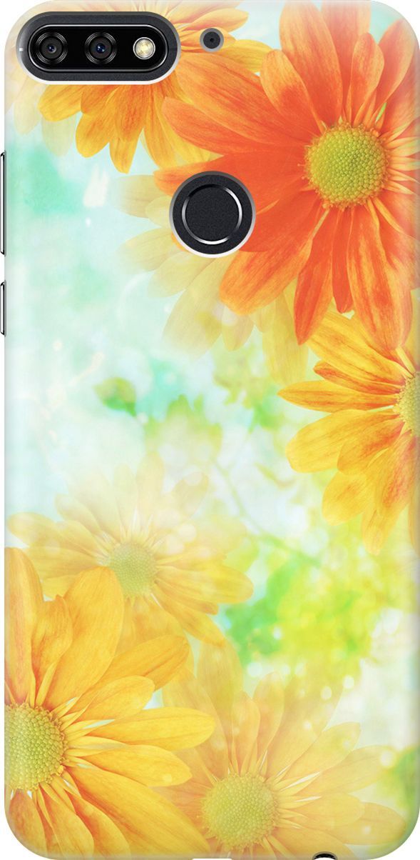 

Чехол на Honor 7C/7A Pro/Huawei Y6 Prime (2018) "Оранжевые цветы", Желтый;зеленый, 801