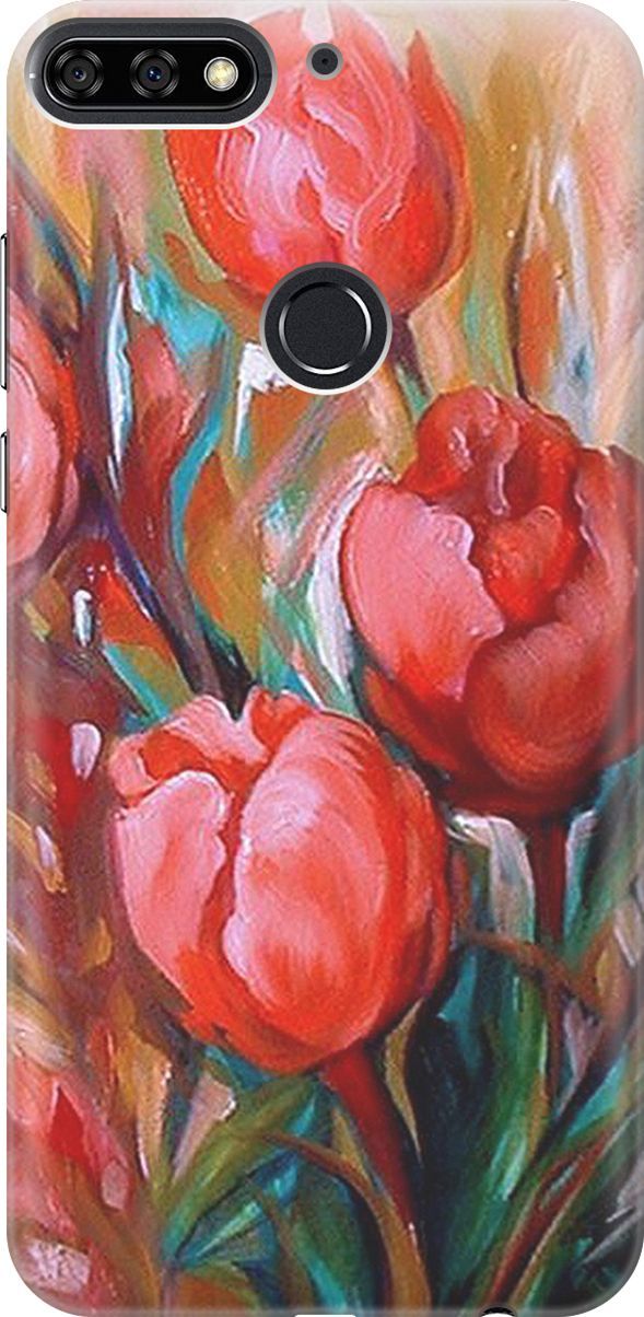 

Чехол на Honor 7C/7A Pro/Huawei Y6 Prime (2018) "Тюльпаны", Зеленый;красный, 800