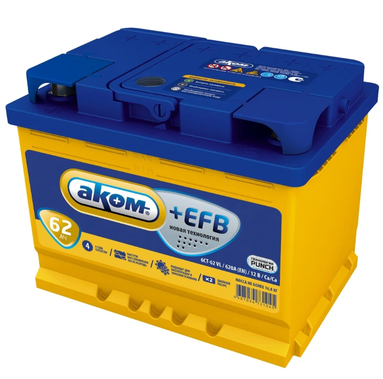 

Аккумулятор аком +efb 62 а/ч прямая l+ 242x175x190 en620 а