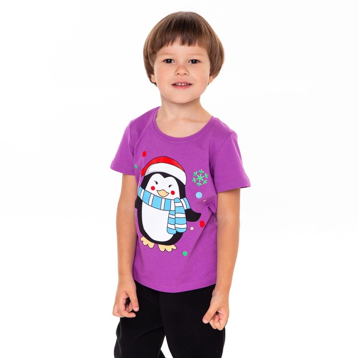фото Be friends футболка детская, цвет фиолетовый/пингвин, рост 104 см