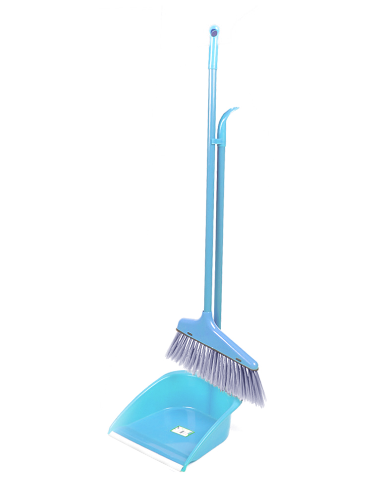 Набор для уборки URM совок и щетка веник на длинных ручках пластиковые голубые