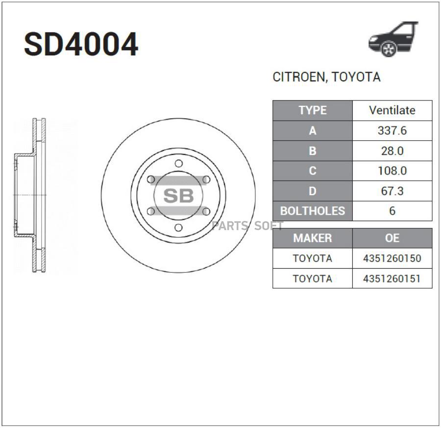 

Диск тормозной передний Sangsin SD4004