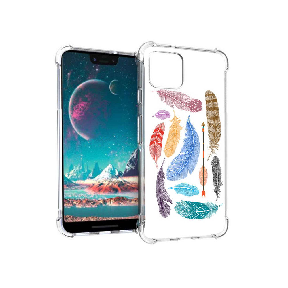 

Чехол MyPads Tocco для Google Pixel 4 разноцветные перья, Прозрачный, Tocco